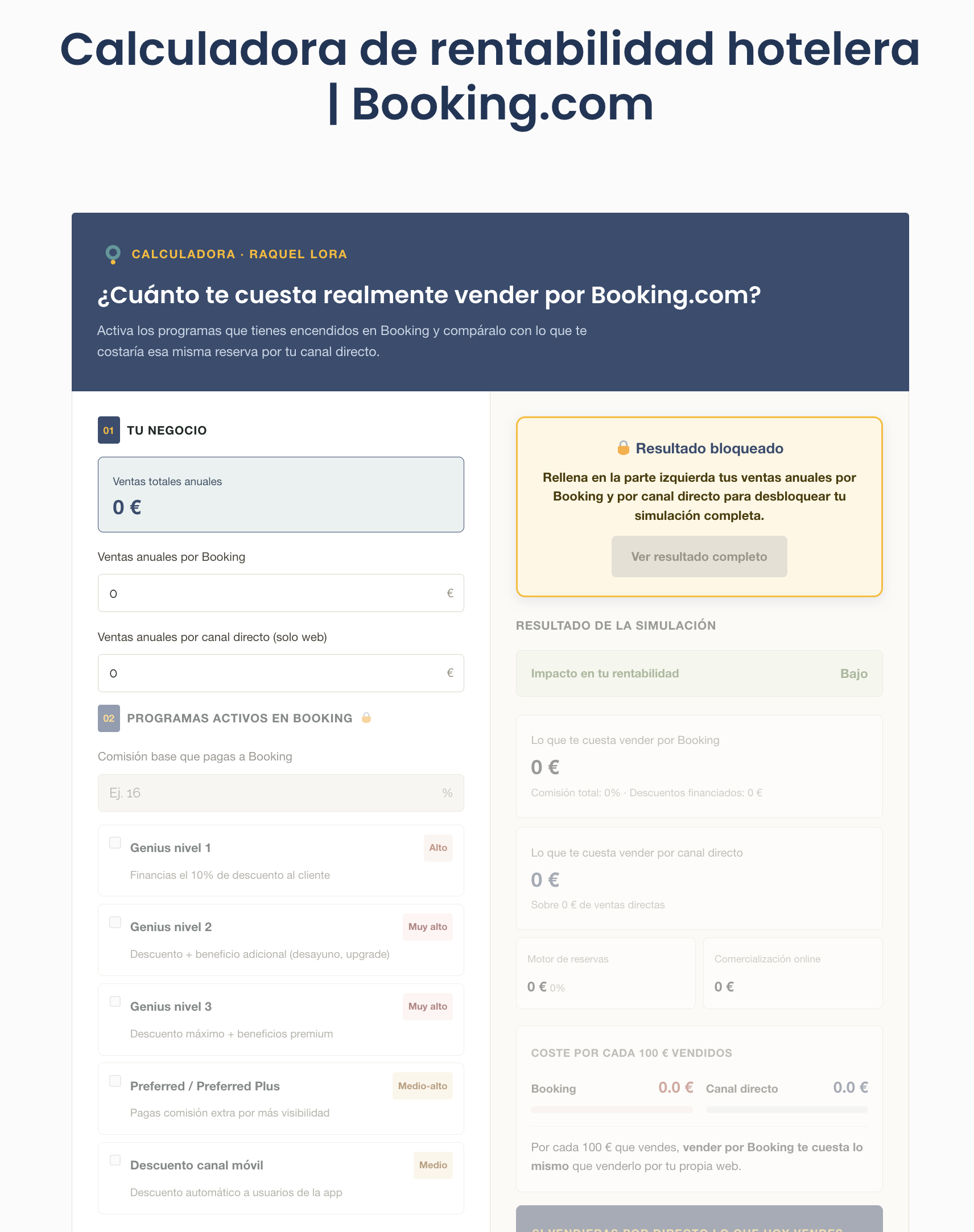 calculadora rentabilidad hotelera Booking
